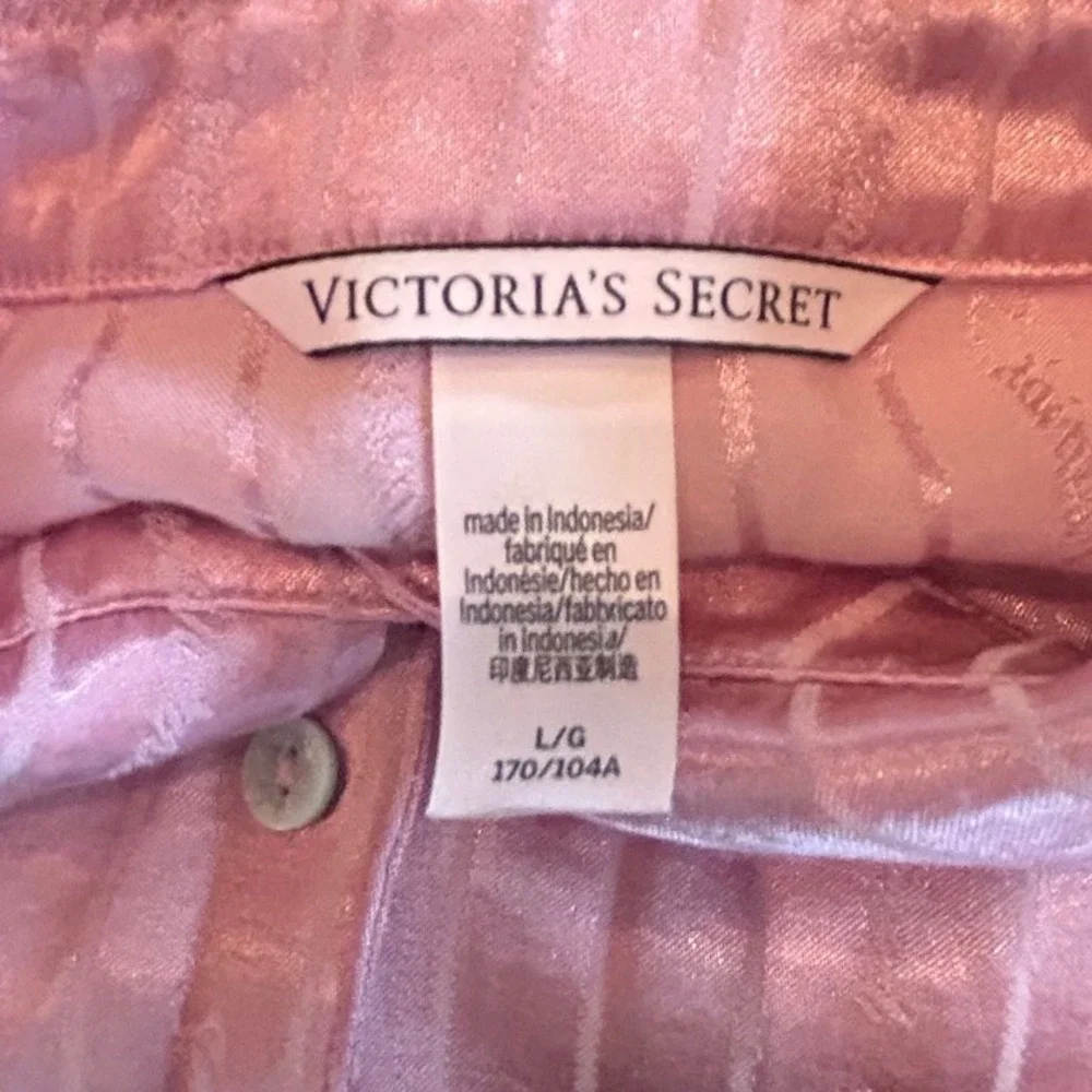 Victoria's Secret Pajama Matching Set Lg Pink Satin Striped Button Up Barbiecore